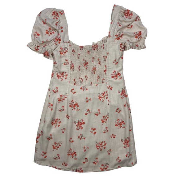Bardot Lucinta Mini Dress 8 M Beige Floral Puff Sleeve Bohemian Spring Summer - Picture 11 of 12